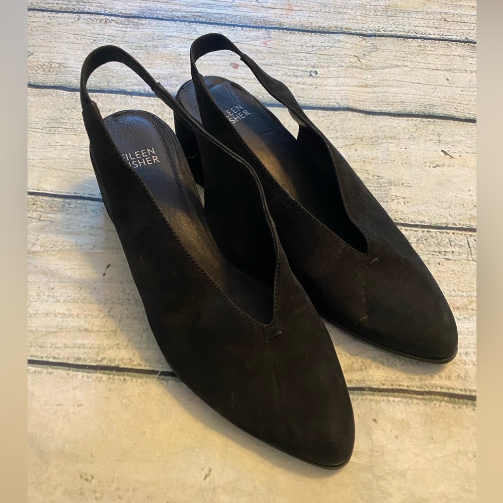 Eileen Fisher Black Wedges in Suede